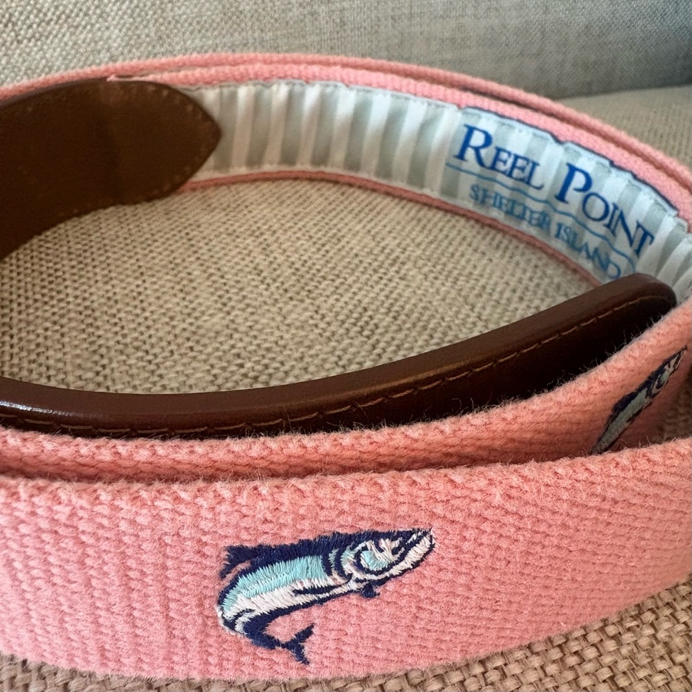 Reel Point Shelter Island Embroidered Canvas Fish  Belt - 40